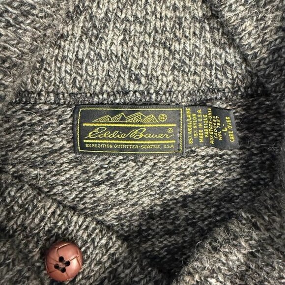 Eddie Bauer Mens L Wool Blend Sweater Shawl Collar Heather Brownish Gray - Picture 4 of 9